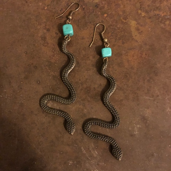 Turquoise & Bronze Snake Earrings - Picture 1 of 3
